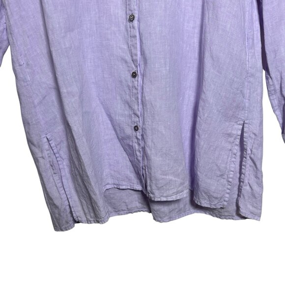 Eileen Fisher XS Handkerchief Organic Linen Shirt Wisteria Button Minimalist - Picture 5 of 11